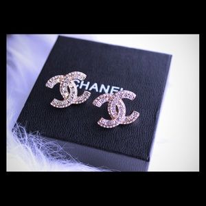 Chanel Gold CC Studs w/Crystals